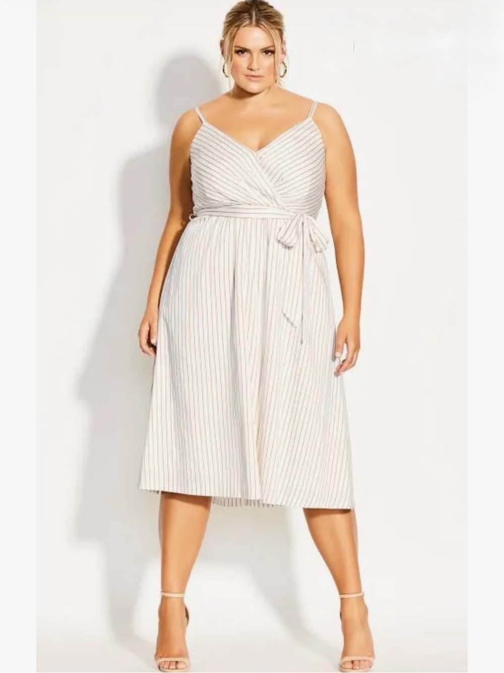 City Chic Cream Striped Midi Dress